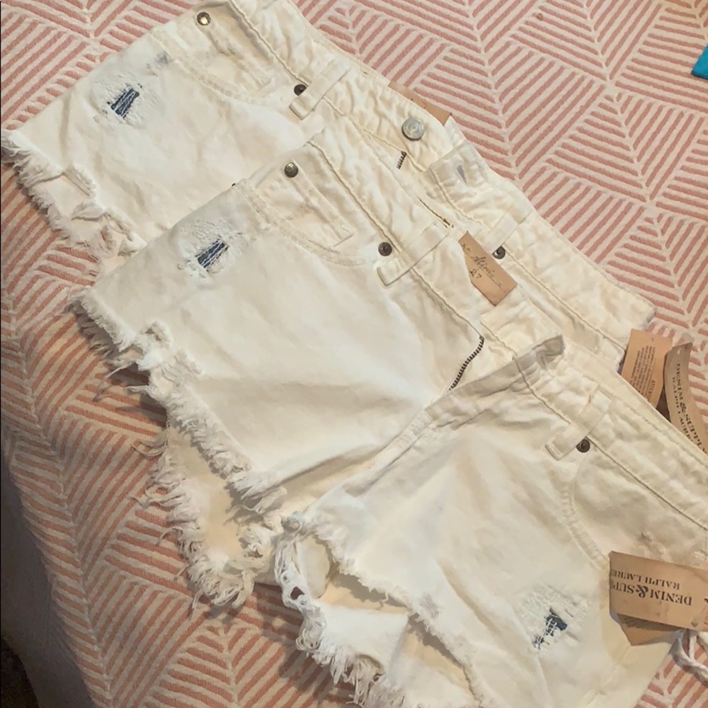 Denim & Supply Ralph Lauren White Destroyed Shorts